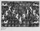 Max Klinger, SKIZZE ZU EINEM OFEN MIT FÜNFZEHN FIGUREN., Monogrammiert und datiert unten links: M. K. 2.3.11. Farbige Kreide auf braunem Tonpapier