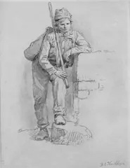 Barend Cornelis Koekkoek, WANDERKNABE., Signiert unten rechts: B.C.Koekkoek. Graphit auf Papier