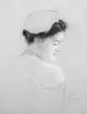 Franz von Lenbach, PORTRÄT EINER DAME IM PROFIL., Signiert und datiert unten rechts: Franz v Lenbach 1900. Kohle auf braunem Papier, weiß gehöht