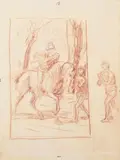 Hans von Marées, DER HEILIGE MARTIN TEILT SEINEN MANTEL MIT EINEM BETTLER., Entwurfsskizze. Rötel auf feinem Bütten