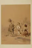 Meno Mühlig, SPIELENDE KINDER., Signiert unten links: Meno Mühlig. Graphit und Tusche auf Papier