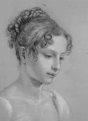 Karl von Piloty, PORTRÄT DER PRINZESSIN AMALIE VON BAYERN., Kohle auf Tonpapier, weiß gehöht