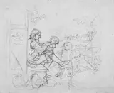 Ludwig Richter, MANN MIT ZWEI KINDERN UND HUND.