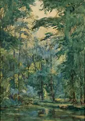 Wilhelm Trübner, PARKLANDSCHAFT MIT BRÜCKE., Signiert und datiert unten rechts: W.Trübner 1876. Aquarell auf Papier