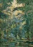 Wilhelm Trübner, PARKLANDSCHAFT MIT BRÜCKE., Signiert und datiert unten rechts: W.Trübner 1876. Aquarell auf Papier