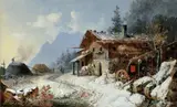 Heinrich Bürkel, SCHMIEDE MIT MEILERN IM WINTER.