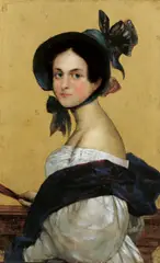 E. Ernst, BILDNIS EINER DAME MIT FÄCHER., Signiert und datiert unten links: E. Ernst München 82. Öl auf Holz