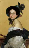 E. Ernst, BILDNIS EINER DAME MIT FÄCHER., Signiert und datiert unten links: E. Ernst München 82. Öl auf Holz