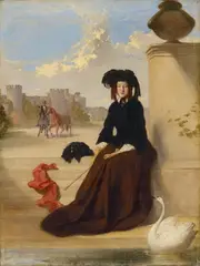 R. Hamer, DAME MIT SCHWAN., Signiert und datiert unten links: R. Hamer 1853. Öl auf Leinwand