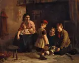 William Hemsley, BAUERNKINDER MIT ZICKLEIN, Öl auf Leinwand (doubliert)