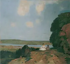 Adolf Hengeler, PAAR VOR FLUSSLANDSCHAFT., Signiert und datiert unten rechts: A. Hengeler 1911. Öl auf Leinwand