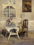George Hitchcock, TEA FOR TWO., Signiert und datiert unten rechts: G. Hitchcock 1885. Öl auf Leinwand