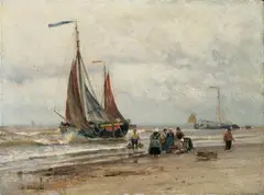 Eugen Kampf, BOOTE AM UFER., Signiert unten links: E. Kampf. Öl auf Holz