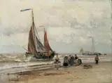 Eugen Kampf, BOOTE AM UFER., Signiert unten links: E. Kampf. Öl auf Holz