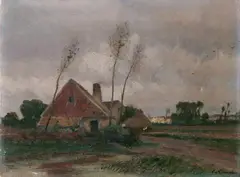 Eugen Kampf, LANDSCHAFT MIT BAUERNHAUS., Signiert unten rechts: E. Kampf. Öl auf Leinwand