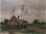Eugen Kampf, LANDSCHAFT MIT BAUERNHAUS., Signiert unten rechts: E. Kampf. Öl auf Leinwand