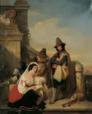 Nicaise de Keyser, RÖMISCHE STRASSENMUSIKANTEN., Signiert und datiert unten rechts: ND Keyser Roma 1842. Öl auf Leinwand