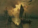 Georges Philibert Maroniez, FISCHERHAFEN IM MONDSCHEIN., Signiert unten rechts: G. Maroniez. Öl auf Leinwand (doubliert)