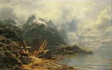 FJORDLANDSCHAFT. by Carl August Heinrich Ferdinand Oesterley, Signiert und datiert unten links: C. Oesterley. jr. 1881. Öl auf Leinwand (doubliert), sold May 2008
