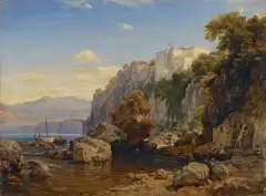 Eduard Wilhelm Pose, ITALIENISCHE KÜSTENLANDSCHAFT., Signiert und datiert unten links: E. W. Pose 56. Öl auf Leinwand (doubliert)