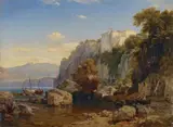 Eduard Wilhelm Pose, ITALIENISCHE KÜSTENLANDSCHAFT., Signiert und datiert unten links: E. W. Pose 56. Öl auf Leinwand (doubliert)
