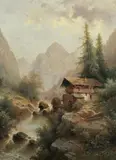 Albert Rieger, WILDBACH MIT MÜHLE IM AMPEZZOTAL.