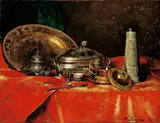 Ferdinand Roybet, GROSSES STILLLEBEN MIT SILBER- UND GOLDGESCHIRR.