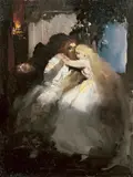 Fritz Schider, VIER SZENEN AUS GOETHES FAUST., 1. GRETCHEN UND FAUST. 2. GRETCHEN VOR DEM MARIENBILD. 3. GRETCHEN AM SPINNRAD. 4. GRETCHEN IM KERKER. Eine Tafel signiert und datiert unten links: Schider 74. Öl auf Holz. Je