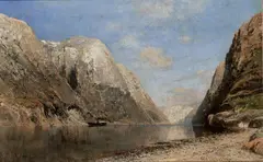 Adolf Gustav Schweitzer, FJORDLANDSCHAFT., Signiert unten rechts: Ad. Schweitzer. Öl auf Holz