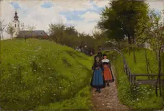 Johann Sperl, KIRCHGANG IN BERBLING., Signiert unten rechts: J. Sperl München. Öl auf Leinwand
