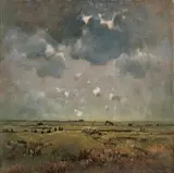 Toni (Anton) von Stadler, EBENE LANDSCHAFT., Signiert und datiert unten rechts: T. Stadler 1909. Öl auf Holz