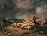 Eugène Verboeckhoven, SCHAFHERDE MIT HIRTE BEI AUFZIEHENDEM GEWITTER.