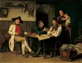 Benjamin Vautier, MAKLER UND BAUER., Signiert und datiert unten links: B. Vautier. Düss. 1864. Öl auf Leinwand