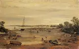 Alfred Wahlberg, KÜSTENLANDSCHAFT MIT FISCHERN., Signiert unten rechts: Alfr Wahlberg. Öl auf Leinwand
