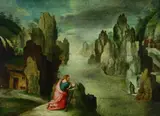 Flemish School, LANDSCHAFT MIT EREMIT., Öl auf Holz