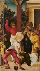 Central Rhine School, ALTARFLÜGEL MIT DER FUSSWASCHUNG BZW. DER GEISSELUNG CHRISTI., Öl auf Holz