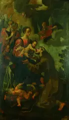 Monogrammist Chm, MADONNA MIT KIND UND HL. FRANZISKUS., Monogrammiert unten Mitte: CHM. Öl auf Holz