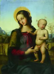 Pietro Vannucci, gen. Pietro Perugino, in der Art, MADONNA MIT KIND., Öl auf Holz