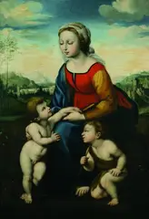 Raffael, MADONNA MIT KIND UND JOHANNESKNABEN., Öl auf Leinwand