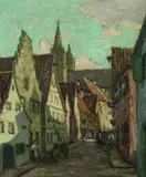 Fritz Geyer, GASSE IN ROTHENBURG., Signiert unten rechts: Fritz Geyer. Öl auf Karton