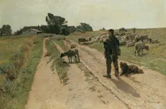 Franz Hochmann, LANDSCHAFT MIT SCHAFHERDE., Signiert und datiert unten rechts: Fr. Hochmann 92.Öl auf Leinwand