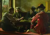 Johannes Lodewijk (Jan) Moerman, WÜRFELSPIELER IN EINEM GASTHAUS., Signiert unten links: Moerman 95. Öl auf Holz