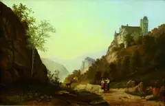 Monogrammist IF, LANDSCHAFT MIT BURG UND HIRTEN., Monogrammiert unten rechts: IF. Öl auf Holz