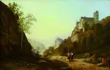 Monogrammist IF, LANDSCHAFT MIT BURG UND HIRTEN., Monogrammiert unten rechts: IF. Öl auf Holz