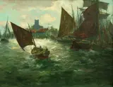 Franz Müller-Gossen, DUISBURGER HAFEN., Signiert unten rechts: Müller Gossen. Öl auf Leinwand