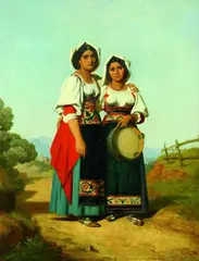 Ludwig Nieper, ZWEI SIZILIANERINNEN., Signiert und bezeichnet unten Mitte: Lud. Nieper pinx Roma. Öl auf Leinwand