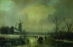 EISVERGNÜGEN. by Adolf Stademann, Signiert unten links: A. Stademann. Öl auf Leinwand, auf Pappe aufgezogen, sold Mar 2008