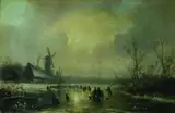 Adolf Stademann, EISVERGNÜGEN., Signiert unten links: A. Stademann. Öl auf Leinwand, auf Pappe aufgezogen