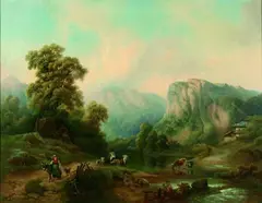 ALPENLANDSCHAFT MIT HIRTEN. by Rudolf Swoboda the elder, Signiert unten links: R. Swoboda Wien. Öl auf Leinwand (doubliert), sold Mar 2008
