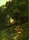 Paul Weber, ZIEGENHERDE MIT HIRTENKNABE IN EINER BEWALDETEN LANDSCHAFT., Signiert unten rechts: Paul Weber. Öl auf Leinwand